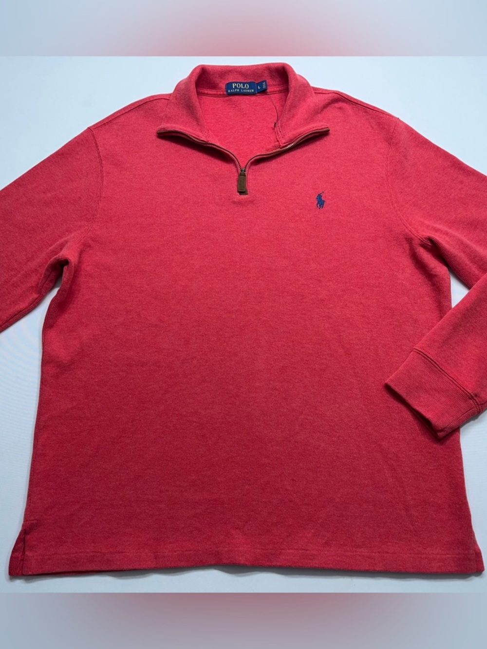 Polo Ralph Lauren 1/4 Zip Sweater Mens Size Large Red Pony Logo Cotton Designer